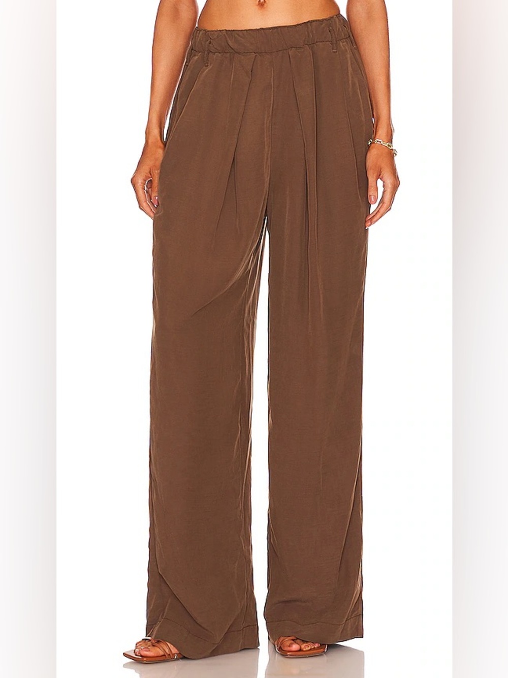 Free People Nothin’ To Say Pleated Wide-Leg Trouser Pant Brown Flowy Size L